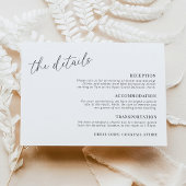 Moderne minimalistische trouwdetails horizontaal informatiekaartje