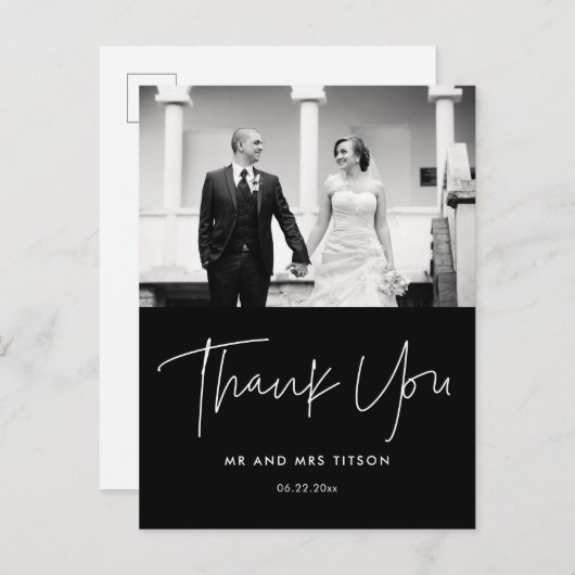 Moderne, minimalistische trouwfoto bedankt briefkaart (Voorkant / Achterkant)