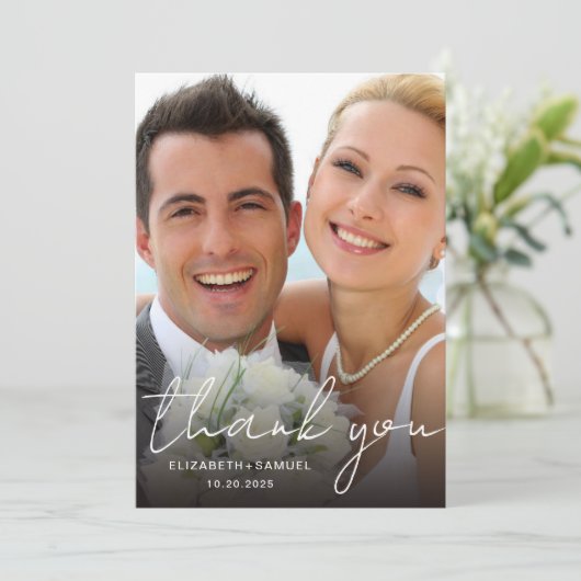 Moderne minimalistische trouwfoto dank u bedankkaart (Staand voorkant)