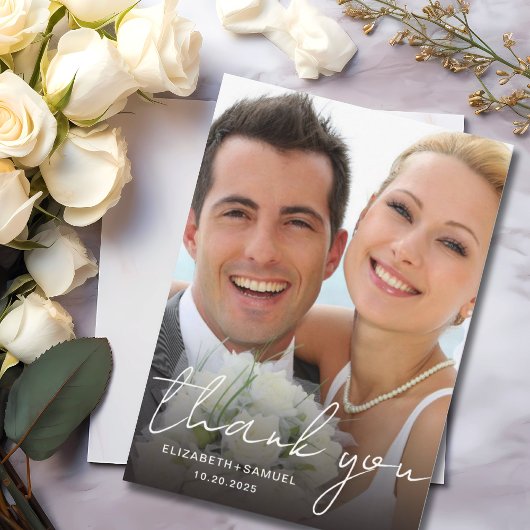 Moderne minimalistische trouwfoto dank u bedankkaart