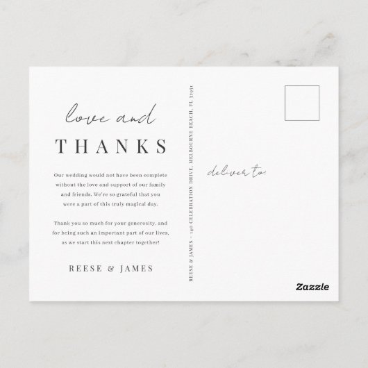 Moderne minimalistische trouwfoto dank u briefkaart (Achterkant)