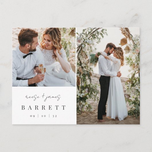 Moderne minimalistische trouwfoto dank u briefkaart (Voorkant)