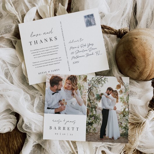 Moderne minimalistische trouwfoto dank u briefkaart