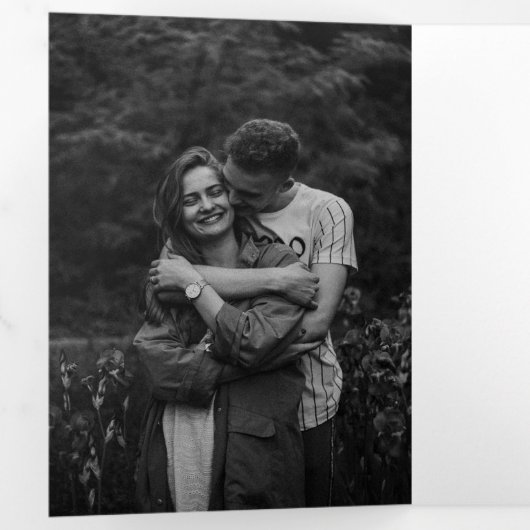 Moderne, minimalistische trouwfoto drieluik uitnodiging (Binnenzijde eerst)