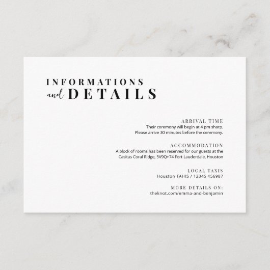 Moderne minimalistische trouwkaart informatiekaartje (Voorkant)