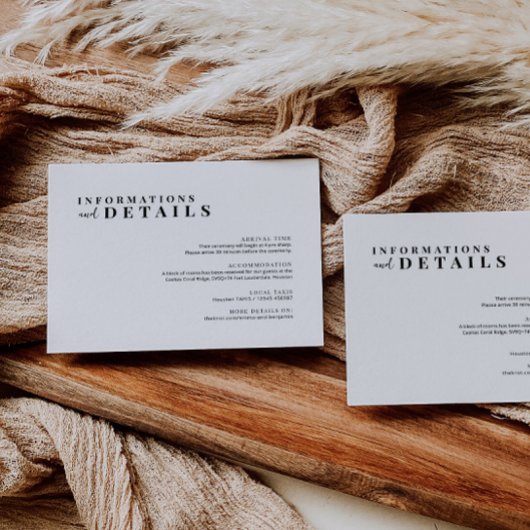 Moderne minimalistische trouwkaart informatiekaartje