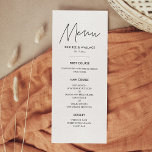 Moderne minimalistische trouwkaart menu<br><div class="desc">Moderne,  eenvoudige en schone: kies voor dit minimalistische handgeschreven ontwerp voor uw trouwbenodigdheden. Volledig aanpasbare kleuren.</div>