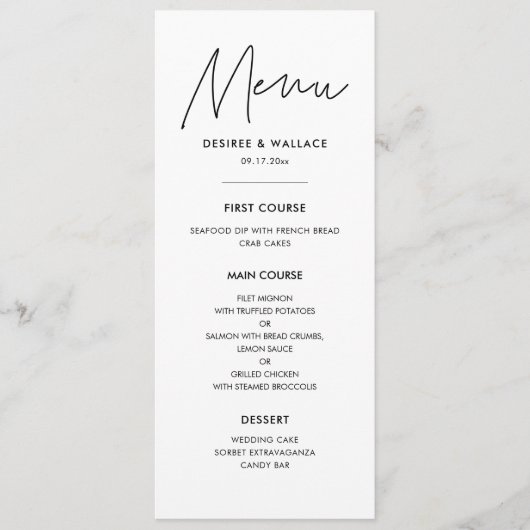 Moderne minimalistische trouwkaart menu (Voorkant)