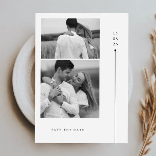 Moderne Minimalistische Trouwkaart met Twee Foto's Kaart