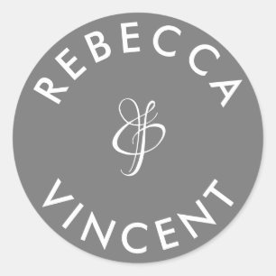 Moderne Minimalistische Trouwkaart Namen Voor Het  Ronde Sticker