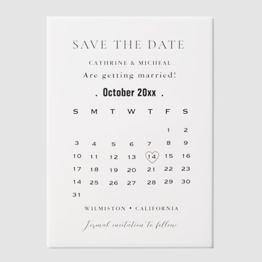 Moderne minimalistische trouwkalender slaat de dat vellum uitnodigingen (Voorkant)