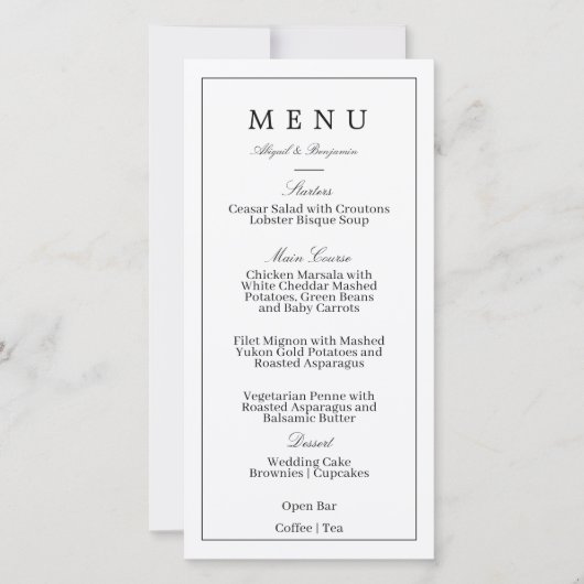Moderne Minimalistische Trouwmenu Kaart (Voorkant)