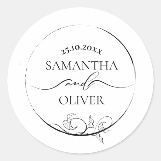 Moderne Minimalistische Trouwsticker Ronde Sticker (Voorkant)