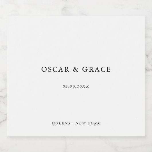 Moderne minimalistische trouwtypografie likeurfles etiket (Enkel label)