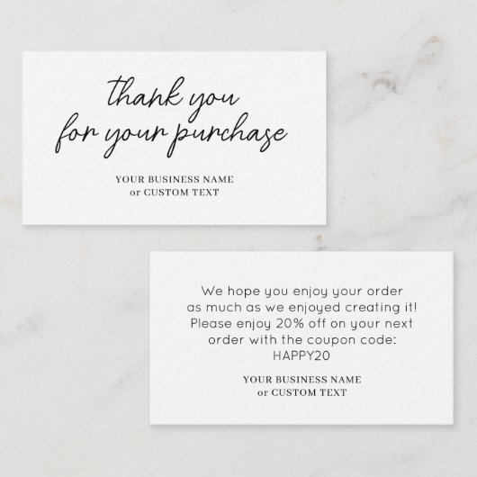 Moderne minimalistische Tumbler Cup Business Dank  Informatiekaartje (Voorkant / Achterkant)