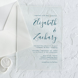 Moderne Minimalistische Turquoise Blau Schrift Tro Acryl Uitnodigingen