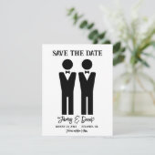 Moderne Minimalistische Twee Bruidegoms Save The Date (Staand voorkant)
