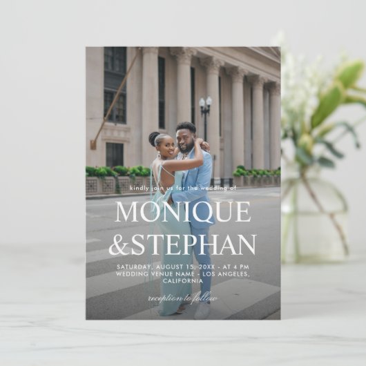 Moderne minimalistische twee foto bruiloft met QR- Kaart (Staand voorkant)