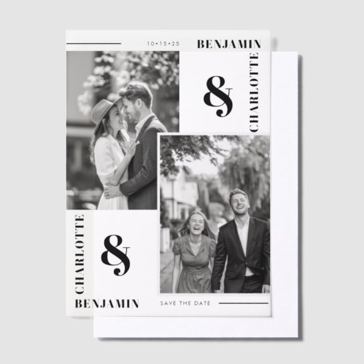 Moderne minimalistische twee foto's slaan de datum vellum uitnodigingen (Offset)