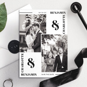 Moderne Minimalistische Tweefoto Save the Date Kaa