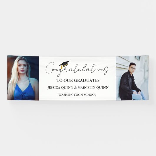 Moderne minimalistische tweeling Afstuderen fotofe Spandoek (Horizontaal)