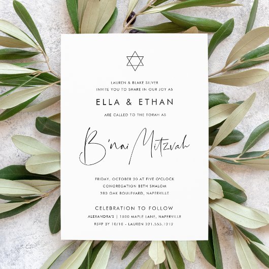Moderne Minimalistische Tweeling Bar Mitzwa Kaart