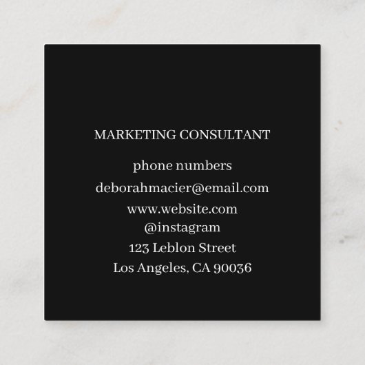 Moderne, minimalistische Typografie Black Vierkante Visitekaartje (Achterkant)