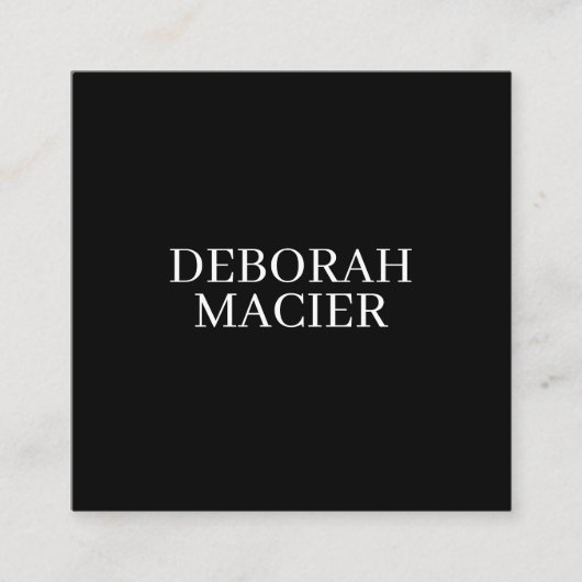 Moderne, minimalistische Typografie Black Vierkante Visitekaartje (Voorkant)