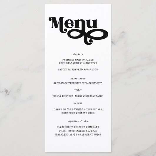 Moderne minimalistische typografie bruiloft menu (Voorkant)