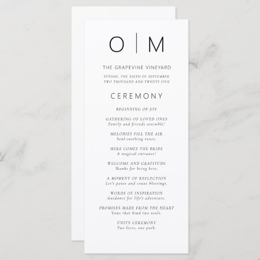 Moderne minimalistische typografie bruiloft progra (Voorkant / Achterkant)