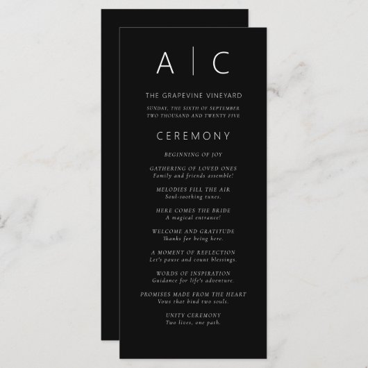 Moderne minimalistische typografie bruiloft progra (Voorkant / Achterkant)