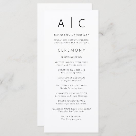 Moderne minimalistische typografie bruiloft progra (Voorkant / Achterkant)