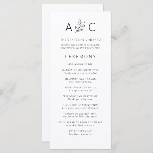 Moderne minimalistische typografie bruiloft progra (Voorkant / Achterkant)