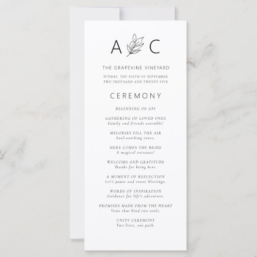 Moderne minimalistische typografie bruiloft progra (Voorkant)