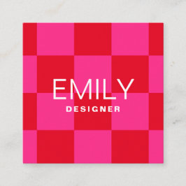 Moderne minimalistische typografie | Checker roze  Vierkante Visitekaartje