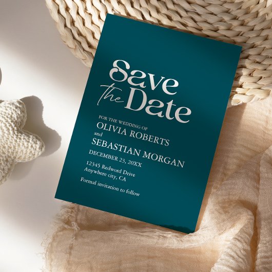 Moderne minimalistische typografie Diepe Blauwgroe Save The Date
