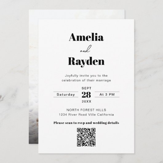 Moderne minimalistische typografie foto QR code br Kaart (Voorkant / Achterkant)