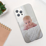 Moderne, minimalistische typografie "Liefde veel"  Case-Mate iPhone 14 Hoesje<br><div class="desc">Dit ontwerp van het telefoongeval kenmerkt een volledig-lijst foto en een eenvoudige,  minimalistische typografiegroet die "VAN U HOOGT PLAATS" zegt. U kunt dit telefoongeval met uw eigen foto en tekst aanpassen...  Beschikbaar in vele grootte voor alle verschillende modellen van telefoons. Het is een geweldig geschenk voor iedereen!</div>
