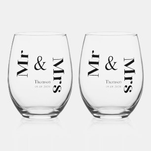 Moderne Minimalistische Typografie Mr en Mevrouw T Wijnglas Zonder Voet