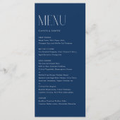 Moderne minimalistische typografie Navy Blue Weddi Menu (Voorkant)