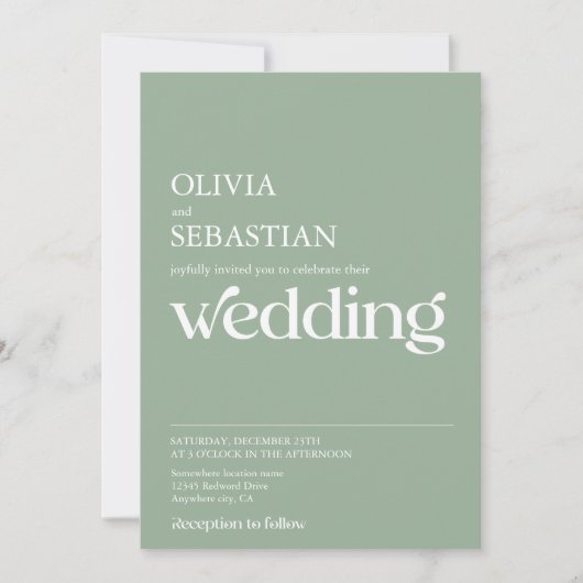 Moderne minimalistische typografie Sage Green Wedd Kaart (Voorkant)
