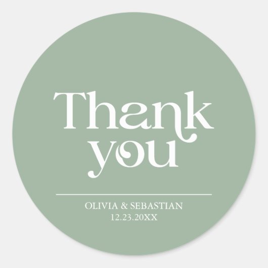 Moderne minimalistische typografie Sage Green Wedd Ronde Sticker (Voorkant)