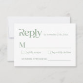 Moderne minimalistische typografie Sage Green Wedd RSVP Kaartje (Voorkant)