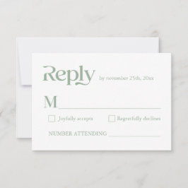 Moderne minimalistische typografie Sage Green Wedd RSVP Kaartje