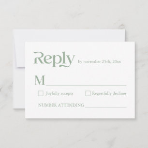 Moderne minimalistische typografie Sage Green Wedd RSVP Kaartje