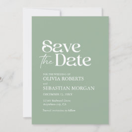 Moderne minimalistische typografie Sage Green Wedd Save The Date