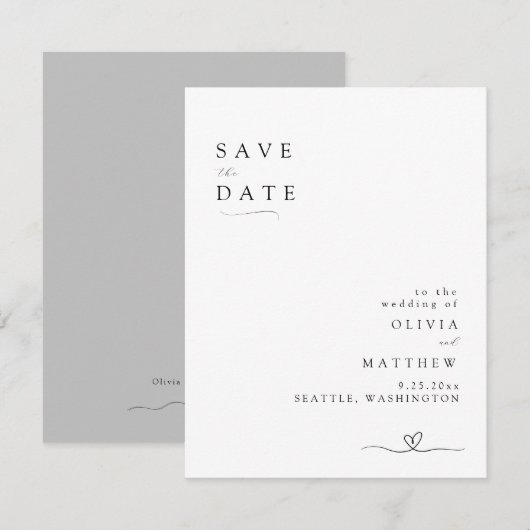 Moderne minimalistische typografie Save the Date (Voorkant / Achterkant)