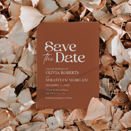 Moderne minimalistische typografie Terracotta brui Save The Date