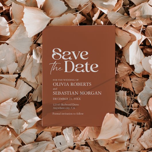 Moderne minimalistische typografie Terracotta brui Save The Date
