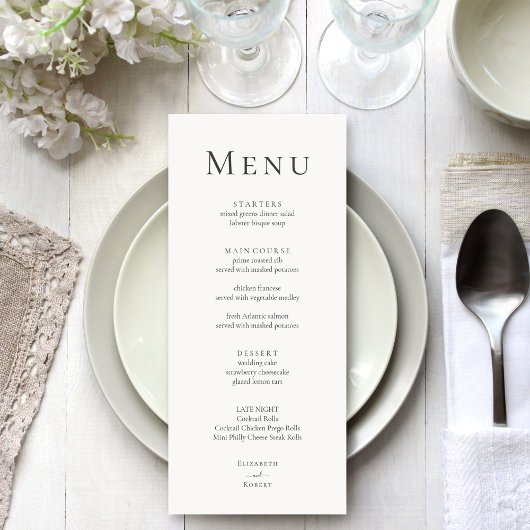 Moderne Minimalistische Typografie Trouwmenu Kaart